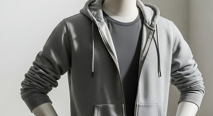 Gray Zip Hoodie and T-shirt on Mannequin