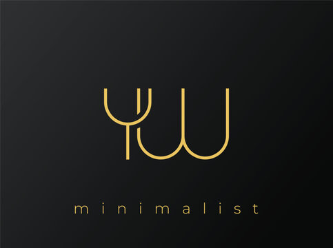 YW Minimalist Logo with Interlocking Shapes on Solid Black Background. A clean and modern minimalist logo design.
