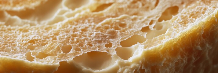 Close-up view of aged cheese revealing texture and holes, showcasing rich flavors and artisan craftsmanship