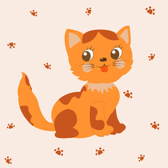 Cute cat, cat, paws, paw print, animal, character, cartoon, flat design