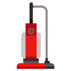 Red upright vacuum cleaner with grey accents vector on white background. © TahrinAkther