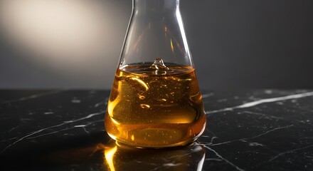 Liquid in Flask on Black Marble Surface