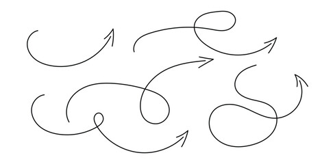 Hand Drawn Arrows Vector Set Directional Curvy Flowing Navigation Elements Line Art Design on transparent background