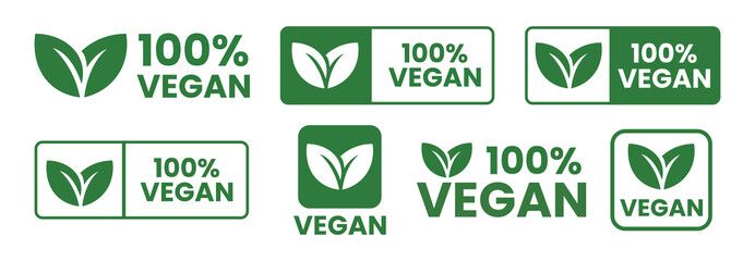 Vegan food icon set badge sign. Bio, Ecology, Organic logos and badges, label, tag. Green leaf on white background. Vector illustration.