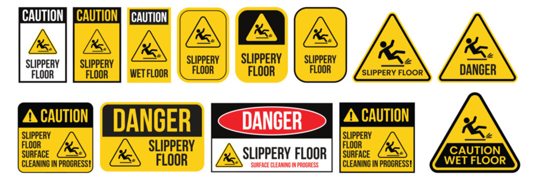 Hazard slippery surface wet floor sign, vector illustration isolated on white background.
