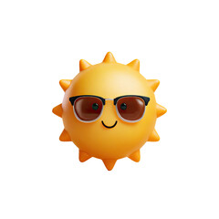 A cartoon sun emoji wearing sunglasses.  A stylized, 3D rendered sun with a friendly expression, depicted as a sphere with radiating spikes. 