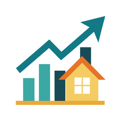 House growth arrow vector on white background.
