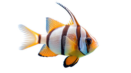 A clown ribbon sawtail fish with sharp fins,
