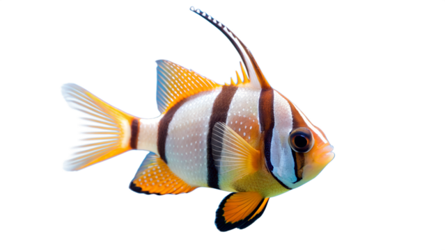 A clown ribbon sawtail fish with sharp fins,