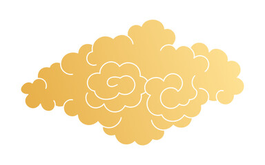 Traditional Asian cloud, cumulus cloud, flat paper cut, gold gradient, isolated on transparent. Hand drawn vector illustration. Buddhist thangka art. Chinese, Japanese, Korean design element, clip art