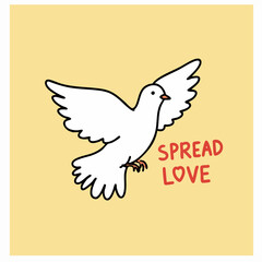 Simple Hand Drawn Dove Bird Illustration Spreading Love Message Graphic