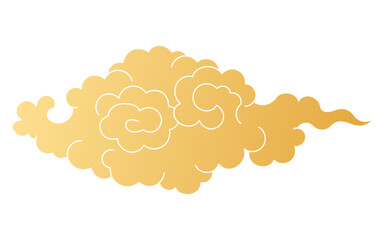 Traditional Asian cloud, cumulus cloud, flat paper cut, gold gradient, isolated on transparent. Hand drawn vector illustration. Buddhist thangka art. Chinese, Japanese, Korean design element, clip art