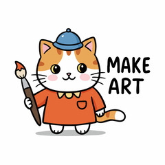 Cute Cartoon Character Illustration of a Cat Artist with Brush
