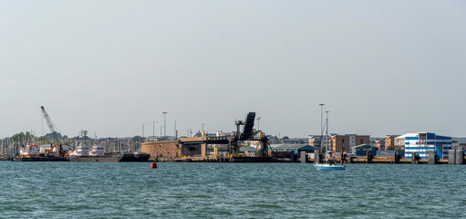Poole Dorset England. UK. 18.08.2025. Port of Poole with ferry terminal for cross channel ferries located in the centre of this image. Dorset UK