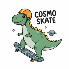 Cartoon Illustration of Dinosaur Riding Skateboard with Helmet Illustration Design