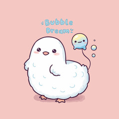 Naklejka premium Cute Kawaii Style Fluffy Bird Character with Balloon Animal Illustration