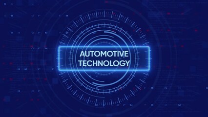 Automotive Technology Text on Futuristic HUD with Data Streams and Circular Interface cars vehicles