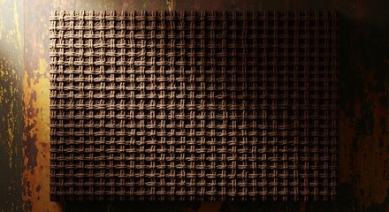 Dark Brown Woven Texture Background with Rustic Gold and Shadowed Light