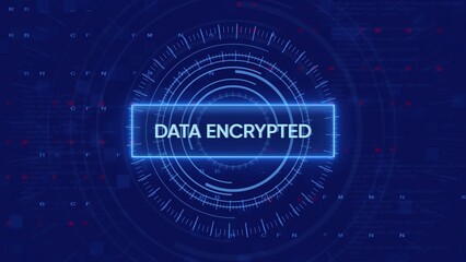 Data Encrypted Status on a Futuristic Digital Interface with Circular HUD and Code encryption