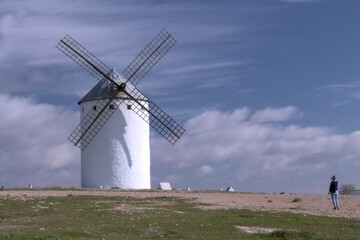 White windmill in Campo de Criptana, La Mancha, Spain