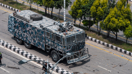 Nepalese military  tank on the road in Kathmandu Nepal 
