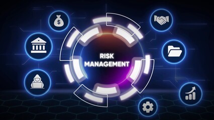 Obraz premium Digital concept of risk management with icons for finance security and growth business strategy