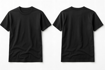 Black T-Shirt Mockup Front and Back on White Background