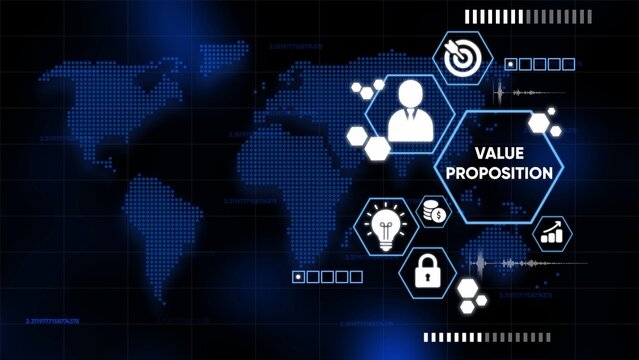 Digital Global Business Concept with Value Proposition Icons and World Map image photo