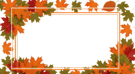Autumn leaves border with a white rectangle frame, isolated on transparent background