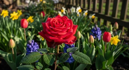 Red Rose in Spring Garden.