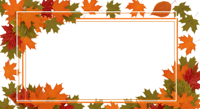 Autumn leaves border with a white rectangle frame, isolated on transparent background