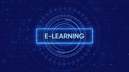 E- Learning Concept with Futuristic Interface and Digital Data Display e-learning online education