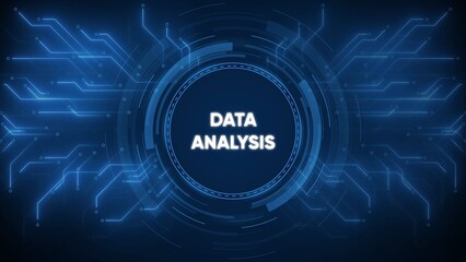 Futuristic Digital Data Analysis Concept with Glowing Blue Circuitry and Concentric Circles technology