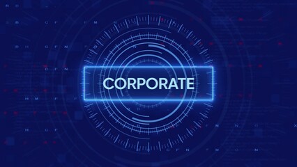 Futuristic Digital HUD Display Showing Corporate Text in Neon Blue Light business technology