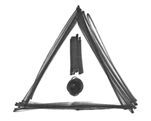 exclamation mark in triangle, traffic sign, black marker isolated on white background	 