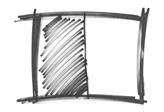 Square, half hatched black marker isolated on white background	