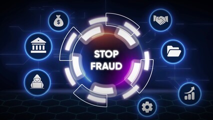 Stop Fraud Concept with Digital Icons and Futuristic Hub anti-fraud security