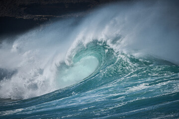 Big Atlantic wave breaking at Ajul Beach, Fuerteventura, Canary Islands, Spain.