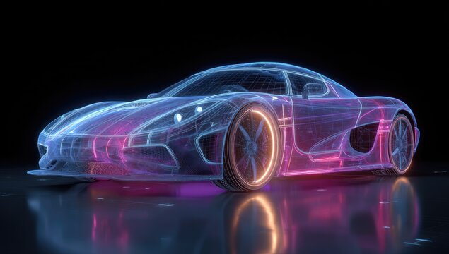 Neon wireframe sports car (1) - Powered by Adobe