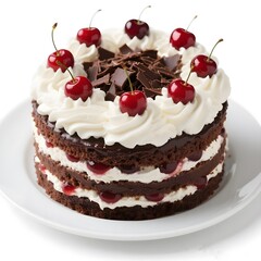 Classic Black Forest Cake with Whipped Cream, Chocolate Shavings, and Fresh Cherries