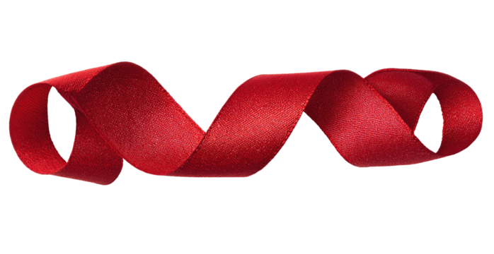 Red ribbon, twisted into a continuous, elegant, swirling,  oval shape