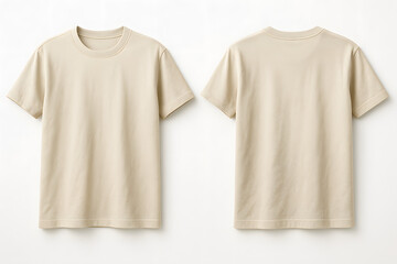 Beige T-Shirt Mockup Front and Back on White Background