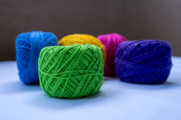 Group of yarn balls in bright colors