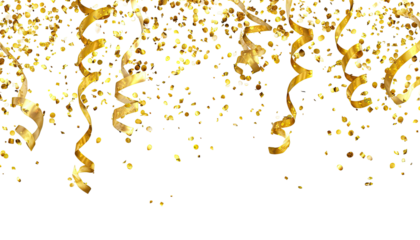 Gold confetti ribbons cascading on black background