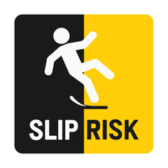 Slip risk warning sign, indicating a potential hazard and promoting safety awareness. Modern flat vector sticker label with icon and badge style, transparent background