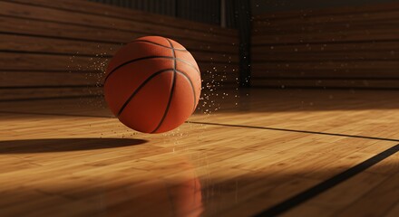 Naklejka premium Basketball on wooden court