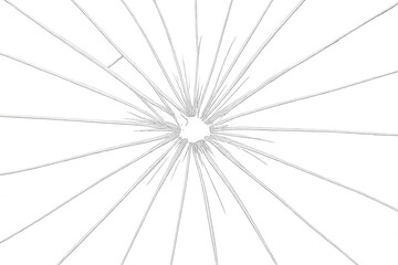 Transparent surface showing realistic glass fracture, sharp-edged hole revealing intricate shattered pattern with dramatic breaking lines