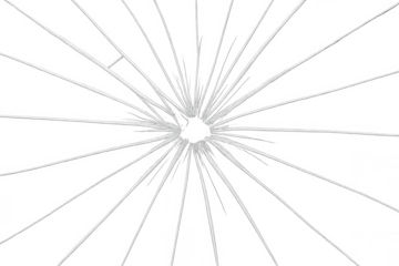 Transparent surface showing realistic glass fracture, sharp-edged hole revealing intricate shattered pattern with dramatic breaking lines