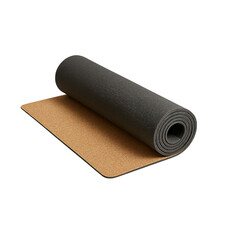 Unrolled dark grey yoga mat with textured cork base, offering comfort and grip for mindful practice and athletic training, perfect for studio or home workouts.