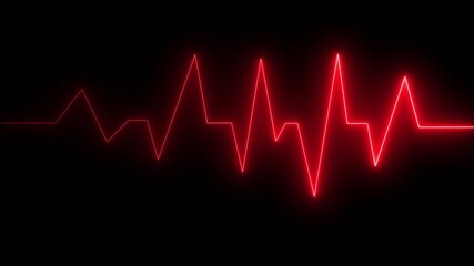 Neon heartbeat on black isolated background. 4k seamless loop animation. Background heartbeat line neon light heart rate display screen medical research